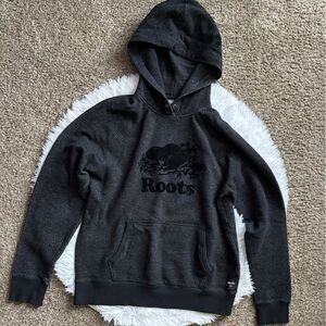 Roots Hoodie Sweatshirt Black Mens Size XL